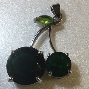 Gorgeous Green Crystal Cherries pendant 18K GP